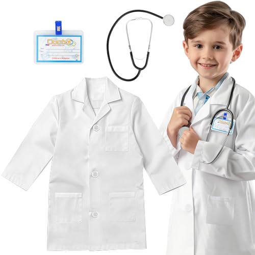 RioRand Kids Doctor Lab Coat Costume Set with Working Stethoscope, Ages 3-12