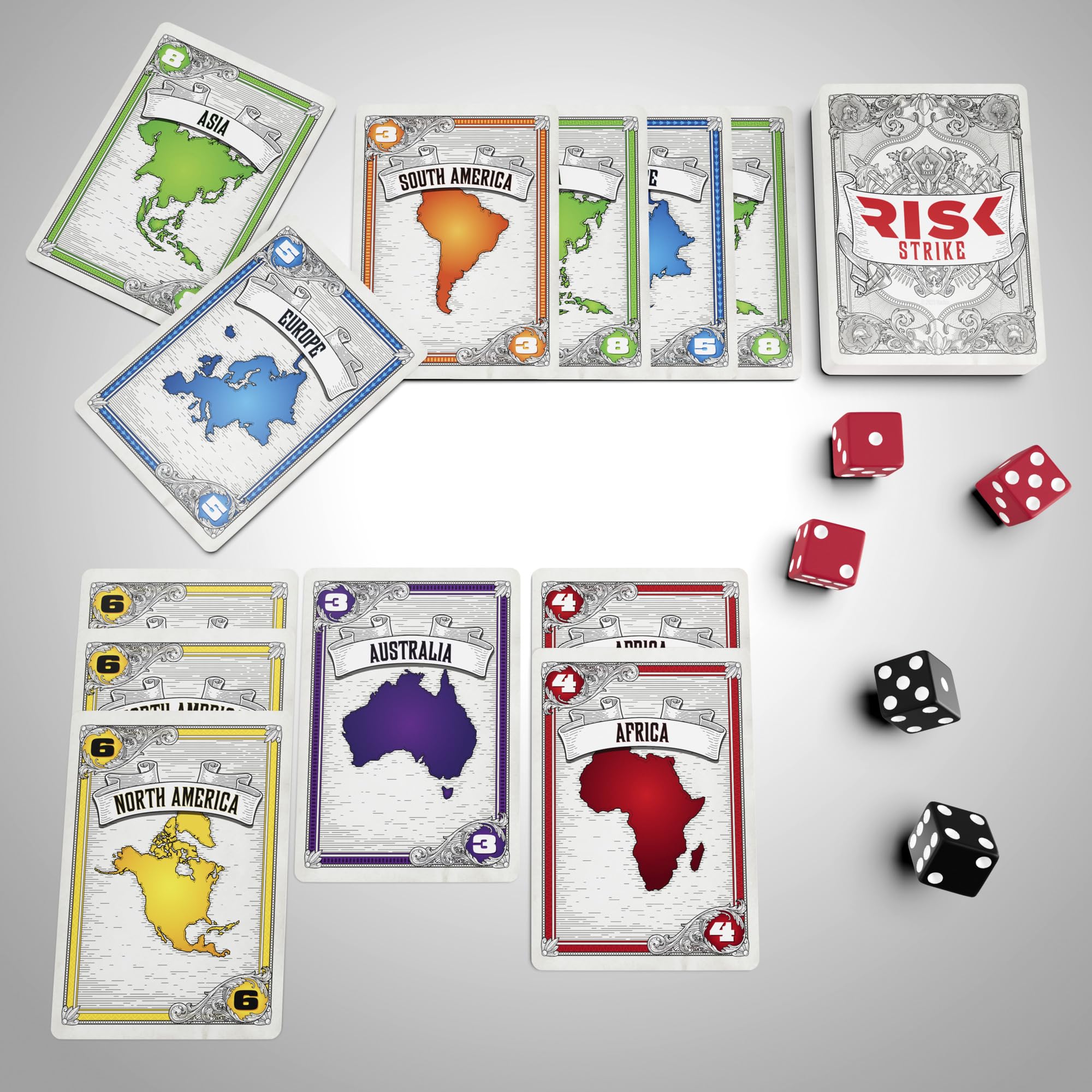 Risk Strike: Fast-Paced Card & Dice Game – 20-Minute Strategy for 2-5 Players, Ages 10+