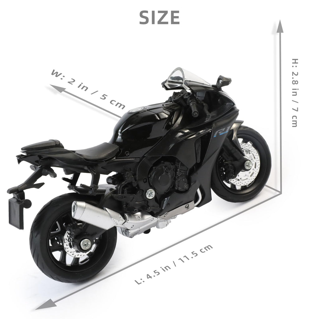 Risopen 1:18 Scale Black Die-Cast Motorcycle Model – Compatible Yamaha R1 Style Toy and Collectible