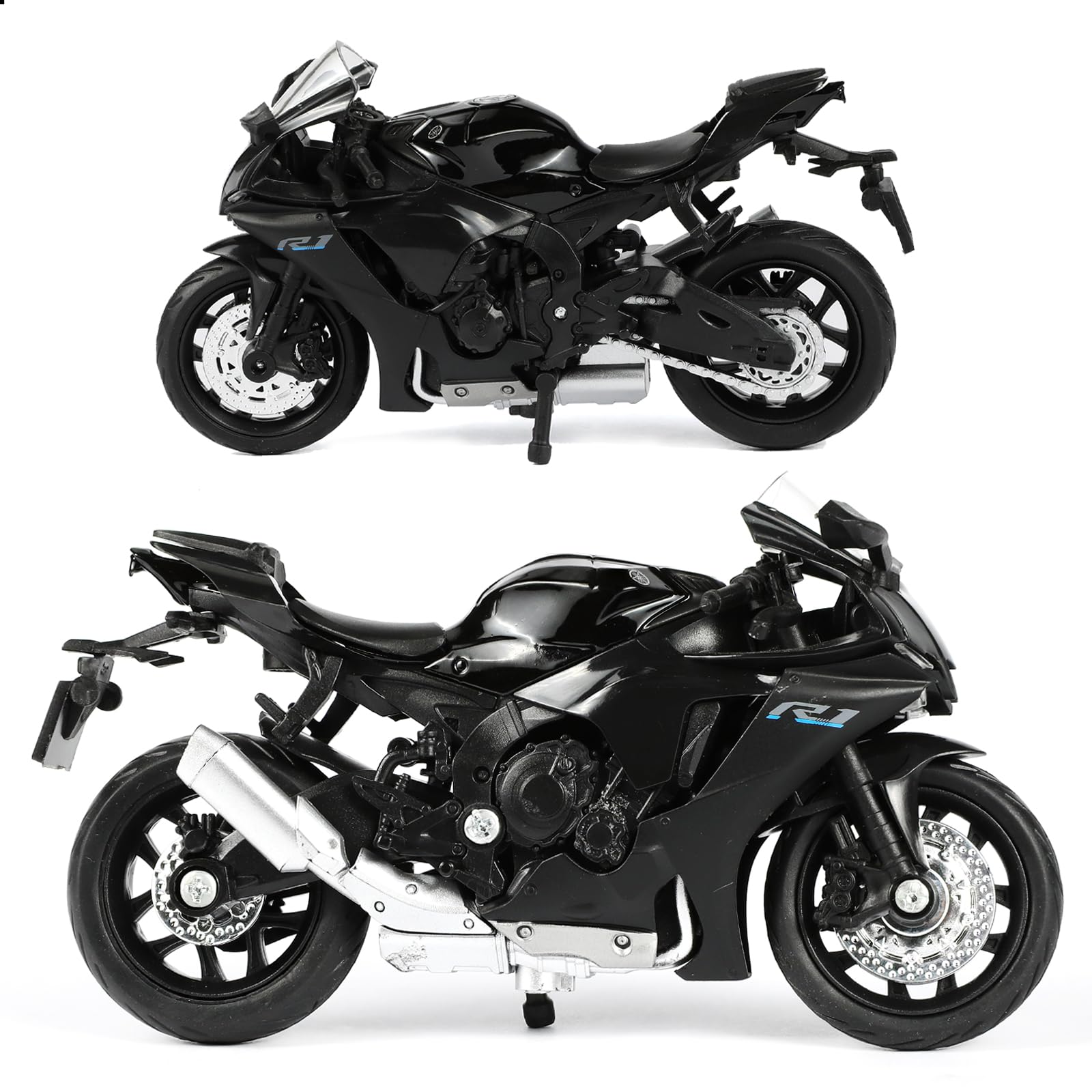 Risopen 1:18 Scale Black Die-Cast Motorcycle Model – Compatible Yamaha R1 Style Toy and Collectible