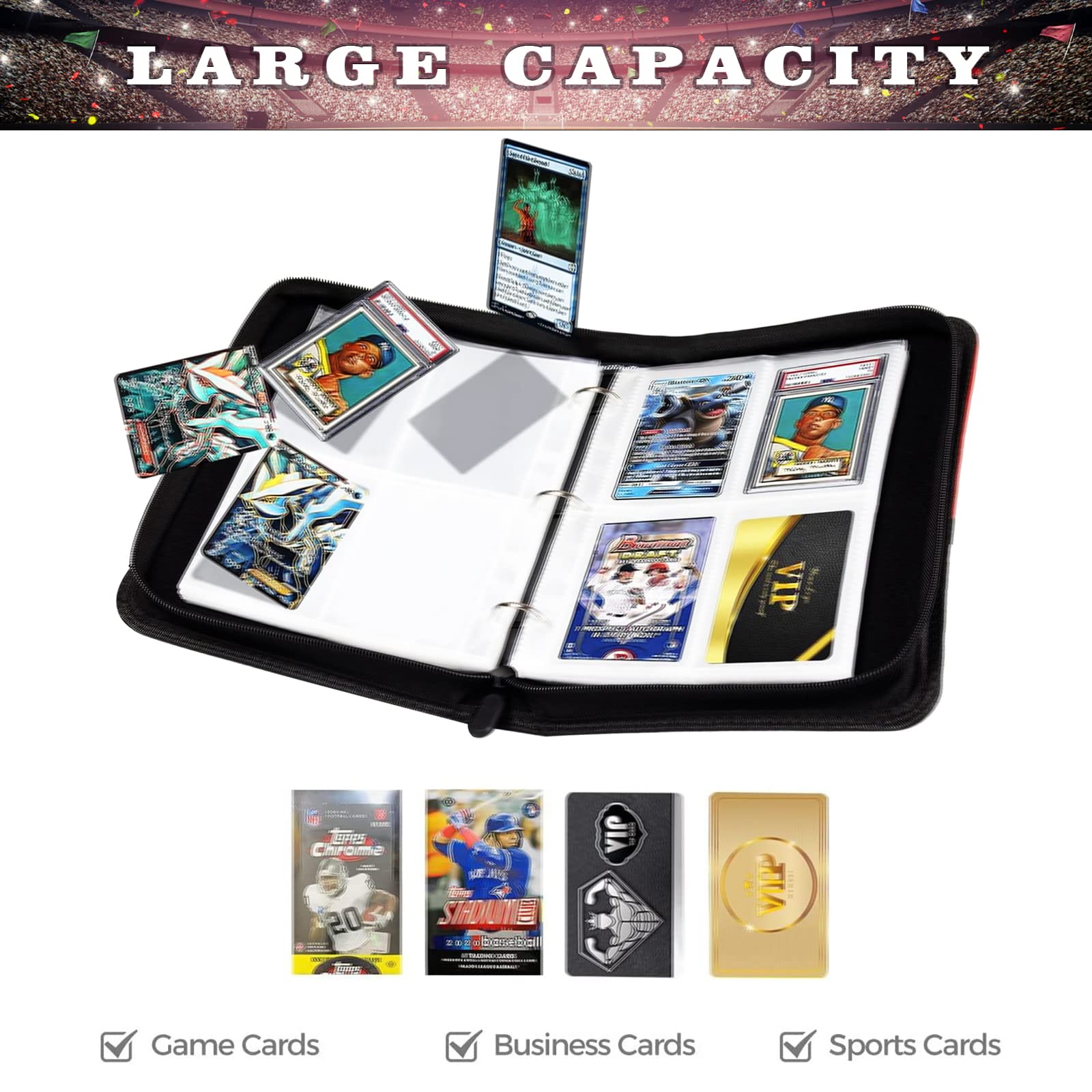 Rmannke 4-Pocket Soccer Card Binder with 50 Removable Sleeves – Holds 400 Cards