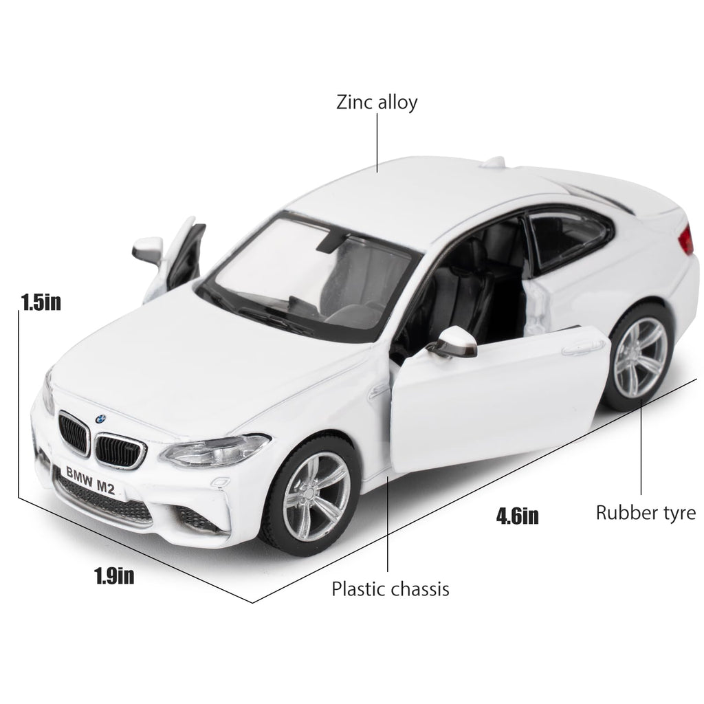 RMZ City 1:36 BMW M2 Diecast Pull-Back Toy Car, White – Collectible Model for Ages 3+