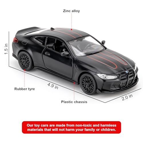 RMZ City 1/36 BMW M4 CSL Diecast Car – Alloy Pullback Toy with Opening Doors, Gift for Ages 3+ (Black)