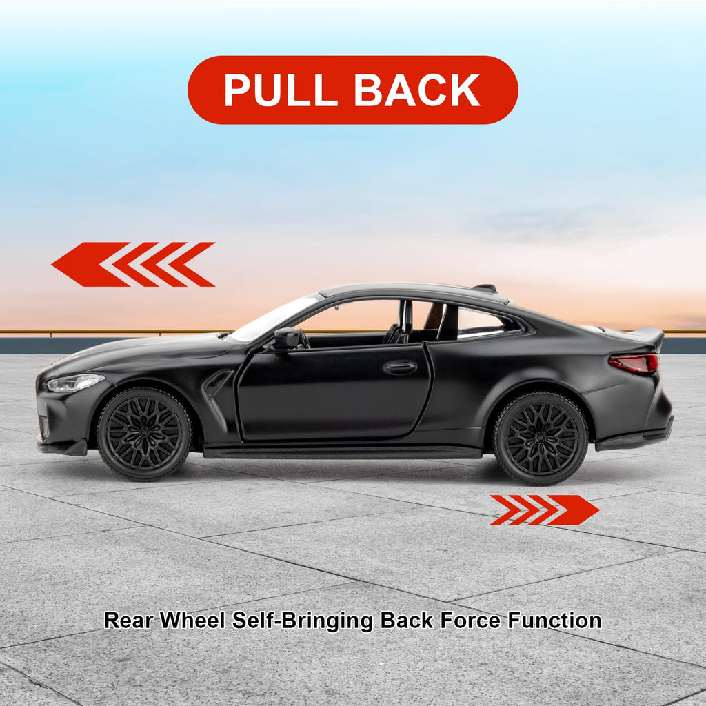 RMZ City 1/36 BMW M4 CSL Diecast Car – Alloy Pullback Toy with Opening Doors, Gift for Ages 3+ (Black)