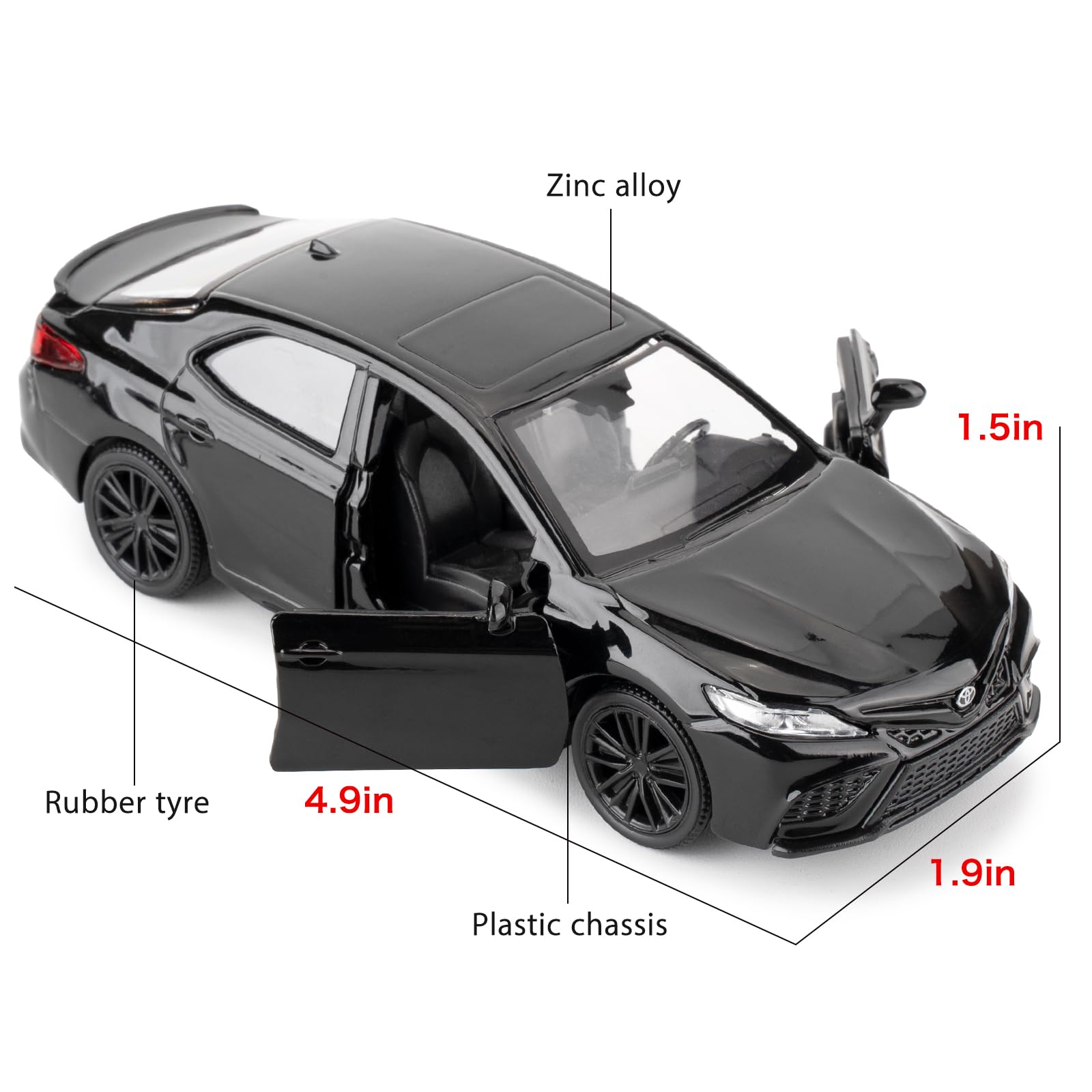 RMZ City 1:36 Camry XSE Diecast Car Model – Black, Pull Back, Opening Doors