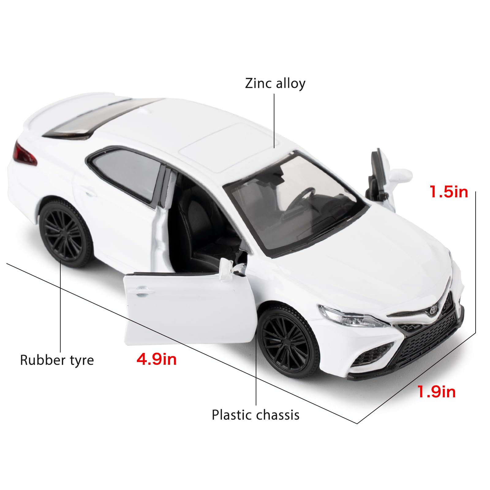 RMZ City 1:36 Camry XSE Diecast Model Car, White – Pull Back with Opening Doors