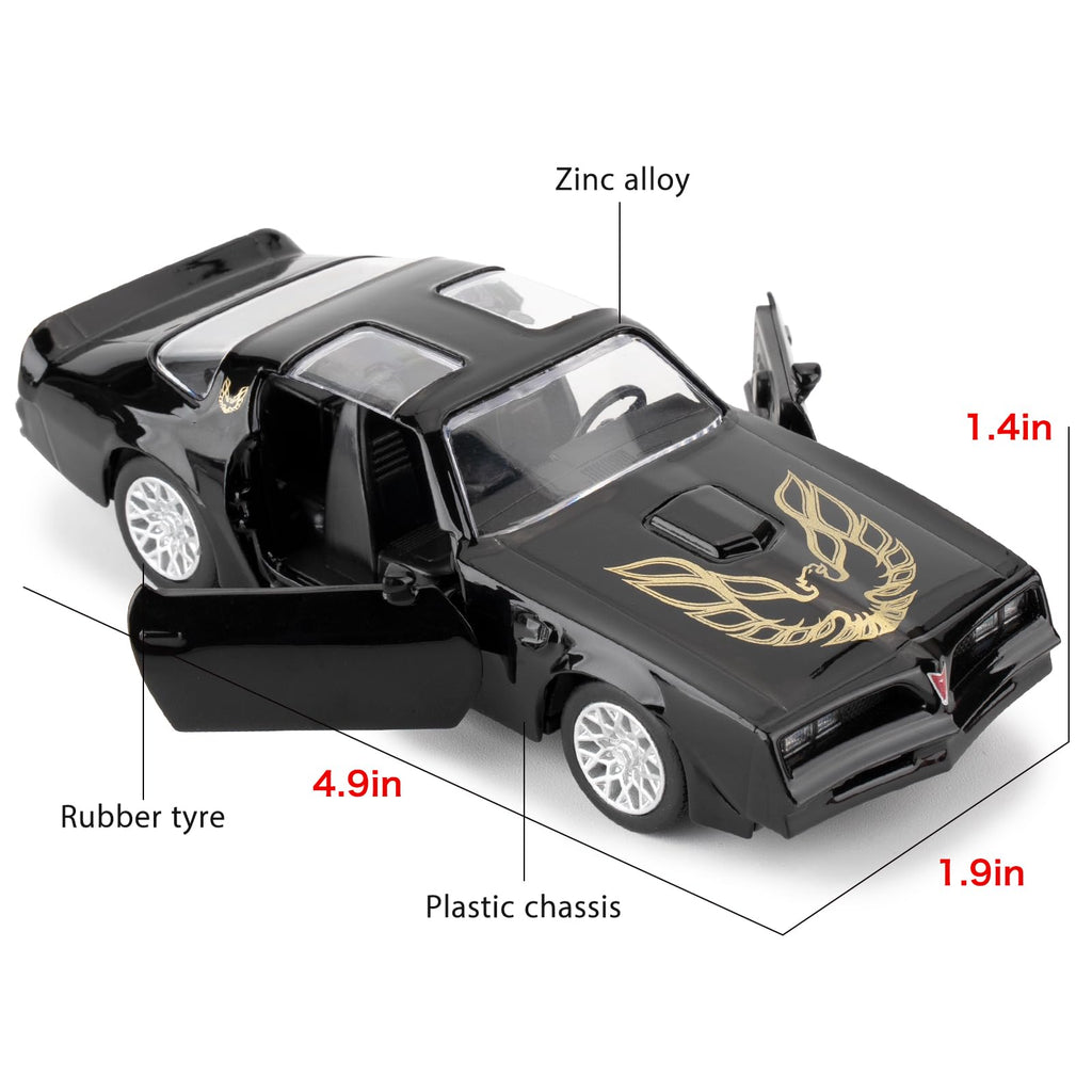RMZ City 1:36 Pontiac Firebird Trans Am Diecast Pull Back Car - Black, Opening Doors, Ages 3+