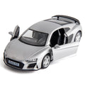 RMZ City 1:36 Scale Audi R8 Diecast Model Car – Pull-Back Toy with Opening Doors, Silver