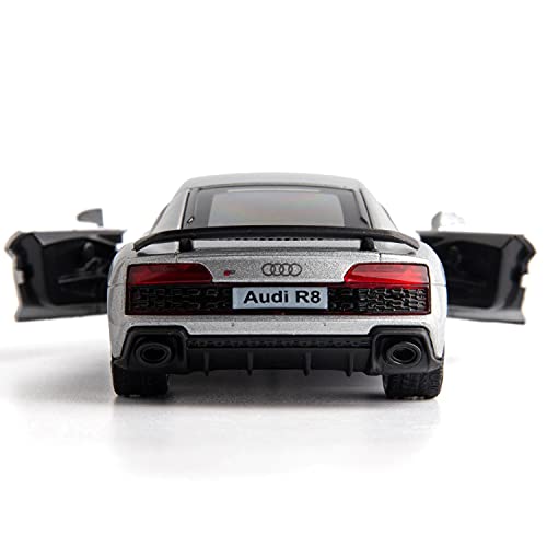 RMZ City 1:36 Scale Audi R8 Diecast Model Car – Pull-Back Toy with Opening Doors, Silver