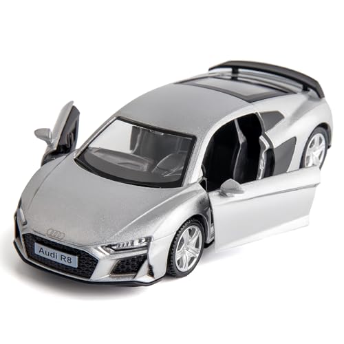 RMZ City 1:36 Scale Audi R8 Diecast Model Car – Pull-Back Toy with Opening Doors, Silver