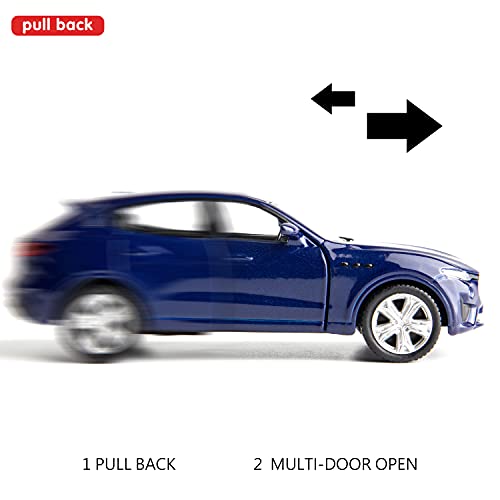 RMZ City 1:36 Scale Maserati Levante Diecast Car - Blue Pullback Toy with Opening Doors