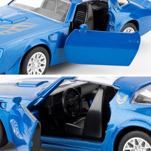 RMZ City 1:36 Scale Pontiac Firebird Trans Am Diecast Pull-Back Toy Car - Blue, Doors Open