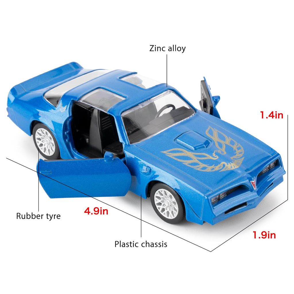 RMZ City 1:36 Scale Pontiac Firebird Trans Am Diecast Pull-Back Toy Car - Blue, Doors Open