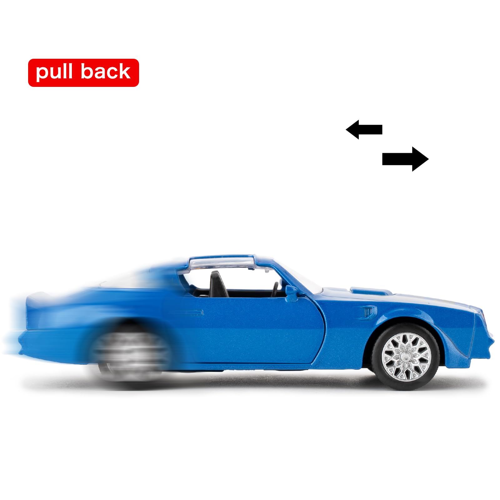 RMZ City 1:36 Scale Pontiac Firebird Trans Am Diecast Pull-Back Toy Car - Blue, Doors Open