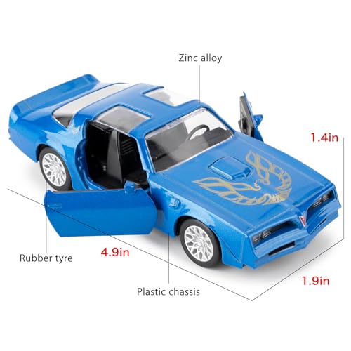 RMZ City 1:36 Scale Pontiac Firebird Trans Am Diecast Pull-Back Toy Car - Blue, Doors Open