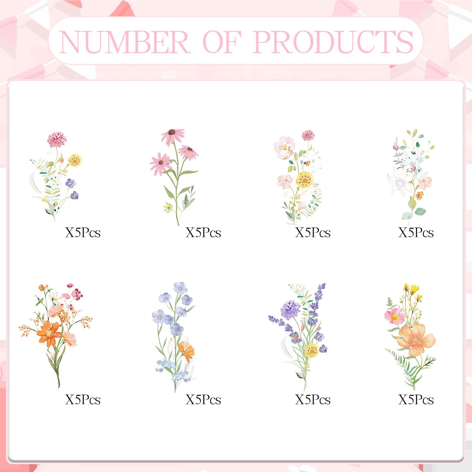 Rngmsi 40-Piece Wildflower Cupcake Toppers for Baby Shower & Birthday Parties - No-DIY Pre-Assembled Garden Floral Decorations
