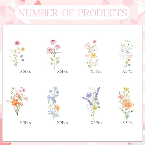 Rngmsi 40-Piece Wildflower Cupcake Toppers for Baby Shower & Birthday Parties - No-DIY Pre-Assembled Garden Floral Decorations
