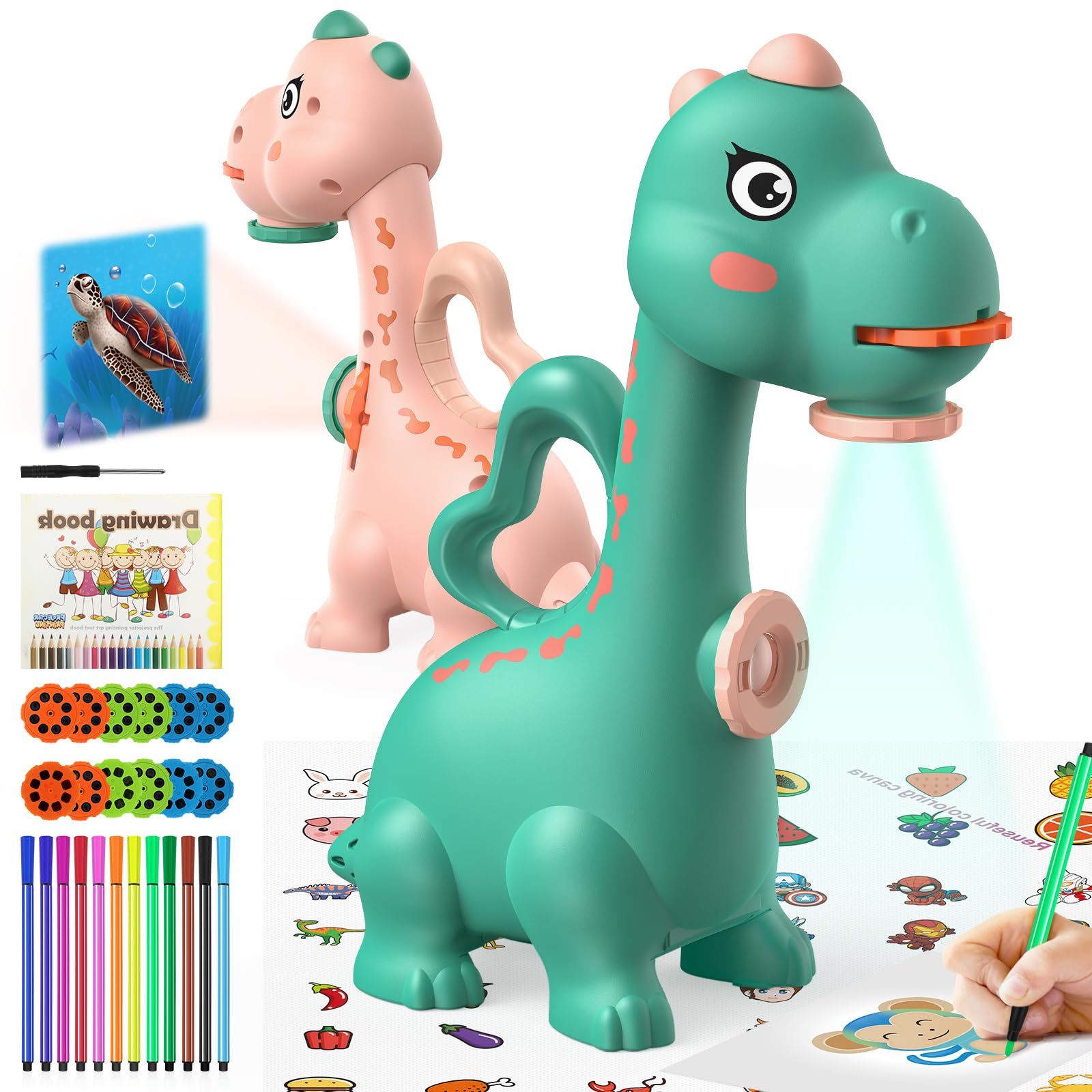 RNGODO Dinosaur Drawing Projector for Kids - 96 Stencils + 12 Markers, Smart Art Sketcher Toy Ages 3+