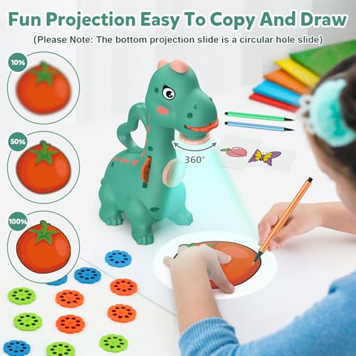 RNGODO Dinosaur Drawing Projector for Kids - 96 Stencils + 12 Markers, Smart Art Sketcher Toy Ages 3+