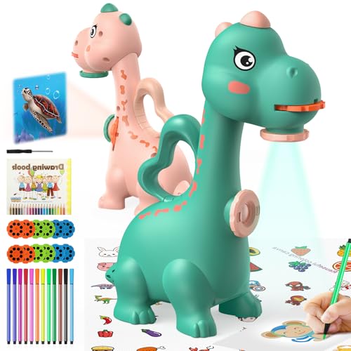RNGODO Dinosaur Drawing Projector for Kids - 96 Stencils + 12 Markers, Smart Art Sketcher Toy Ages 3+