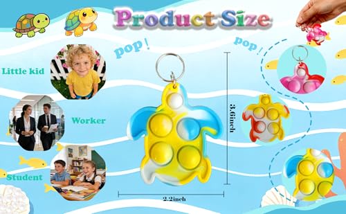 Roaqua 30-Pack Sea Animal Pop Keychains - Octopus, Sharks, Turtles, Dolphins, Mermaids - Silicone Fidget Toy Keychain for Party Favors, Classroom Prizes, Summer Gifts