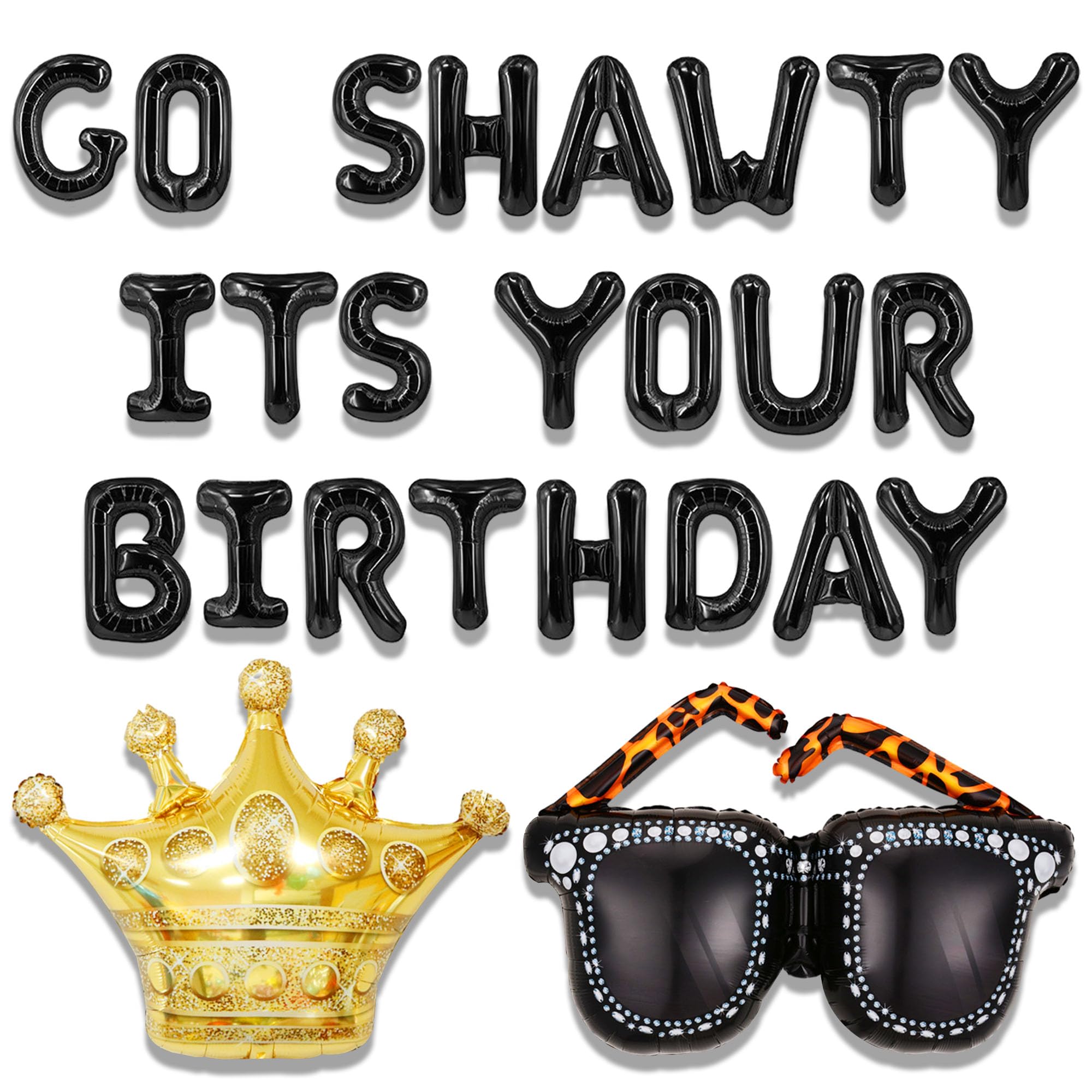 Roaring Good Time Go Shawty Its Your Birthday Decoration Set - Early 2000s Hip Hop Theme with Black Curtain and Balloons