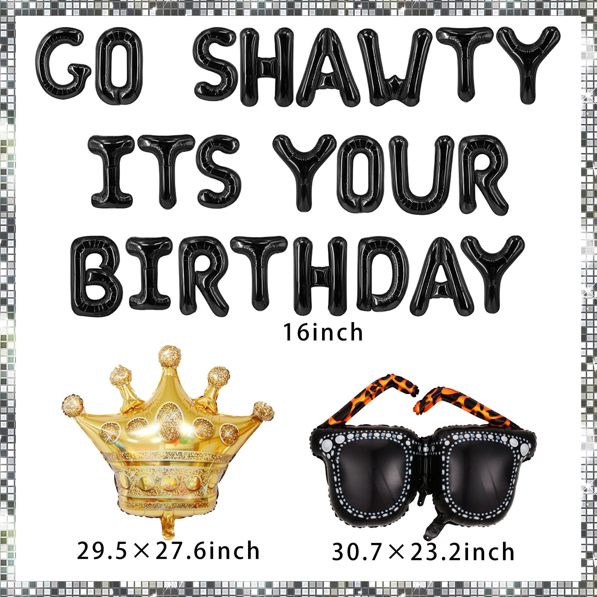 Roaring Good Time Go Shawty Its Your Birthday Decoration Set - Early 2000s Hip Hop Theme with Black Curtain and Balloons