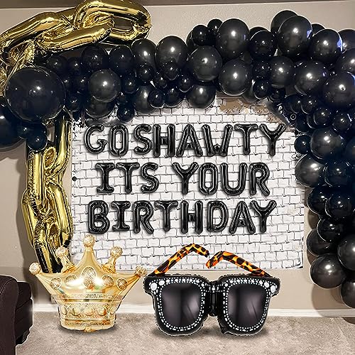 Roaring Good Time Go Shawty Its Your Birthday Decoration Set - Early 2000s Hip Hop Theme with Black Curtain and Balloons
