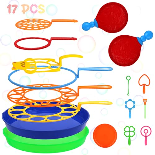 Roberly 17-Piece Big Bubble Wands Set with Soft Rackets and Trays for Outdoor Fun