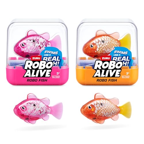 Robo Alive ZURU Robo Fish 2-Pack (Pink + Golden) – Water-Activated Robotic Swimming Toy with Color Change, Amazon Exclusive Series 3