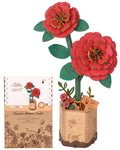 ROBOTIME Wooden 3D Puzzle – Red Camellia Flower Model Kit for Adults and Teens