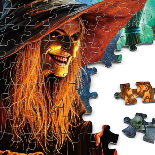 Rocorose 1000 Piece Halloween Jigsaw Puzzle – Witches, Skeletons & Haunted House Scene, 27.6" x 19.7" for Adults