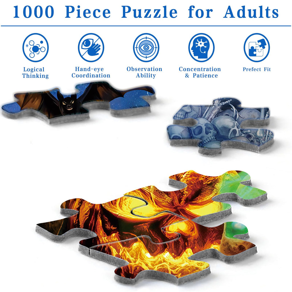Rocorose 1000 Piece Halloween Jigsaw Puzzle – Witches, Skeletons & Haunted House Scene, 27.6" x 19.7" for Adults