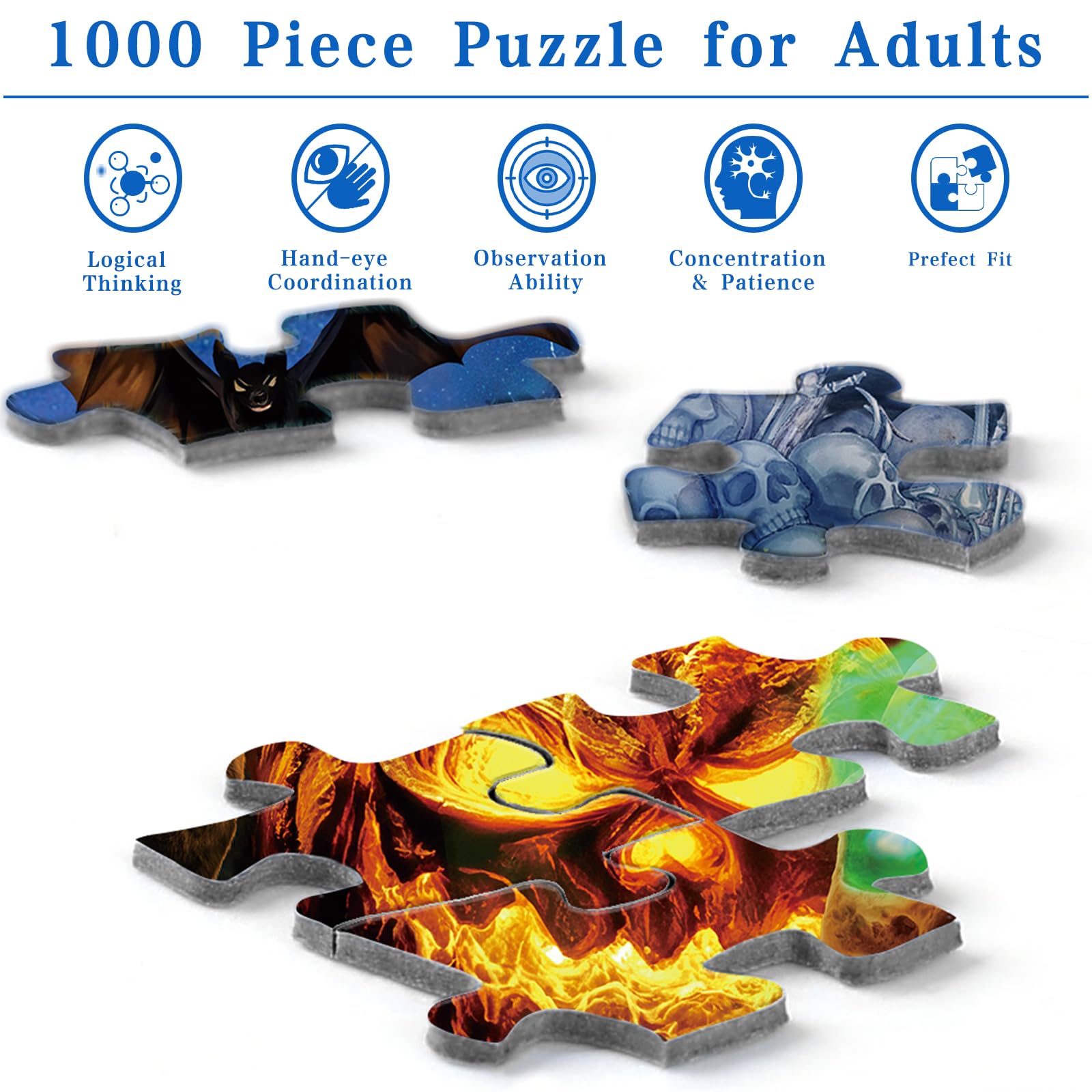 Rocorose 1000 Piece Halloween Jigsaw Puzzle – Witches, Skeletons & Haunted House Scene, 27.6" x 19.7" for Adults