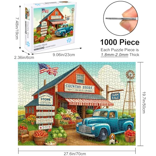 Rocorose 1000-Piece Jigsaw Puzzle: Country Store with Trucks & Produce – Challenging Adult Puzzle, Unique Pieces