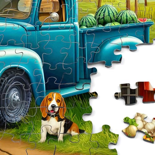 Rocorose 1000-Piece Jigsaw Puzzle: Country Store with Trucks & Produce – Challenging Adult Puzzle, Unique Pieces