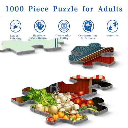Rocorose 1000-Piece Jigsaw Puzzle: Country Store with Trucks & Produce – Challenging Adult Puzzle, Unique Pieces