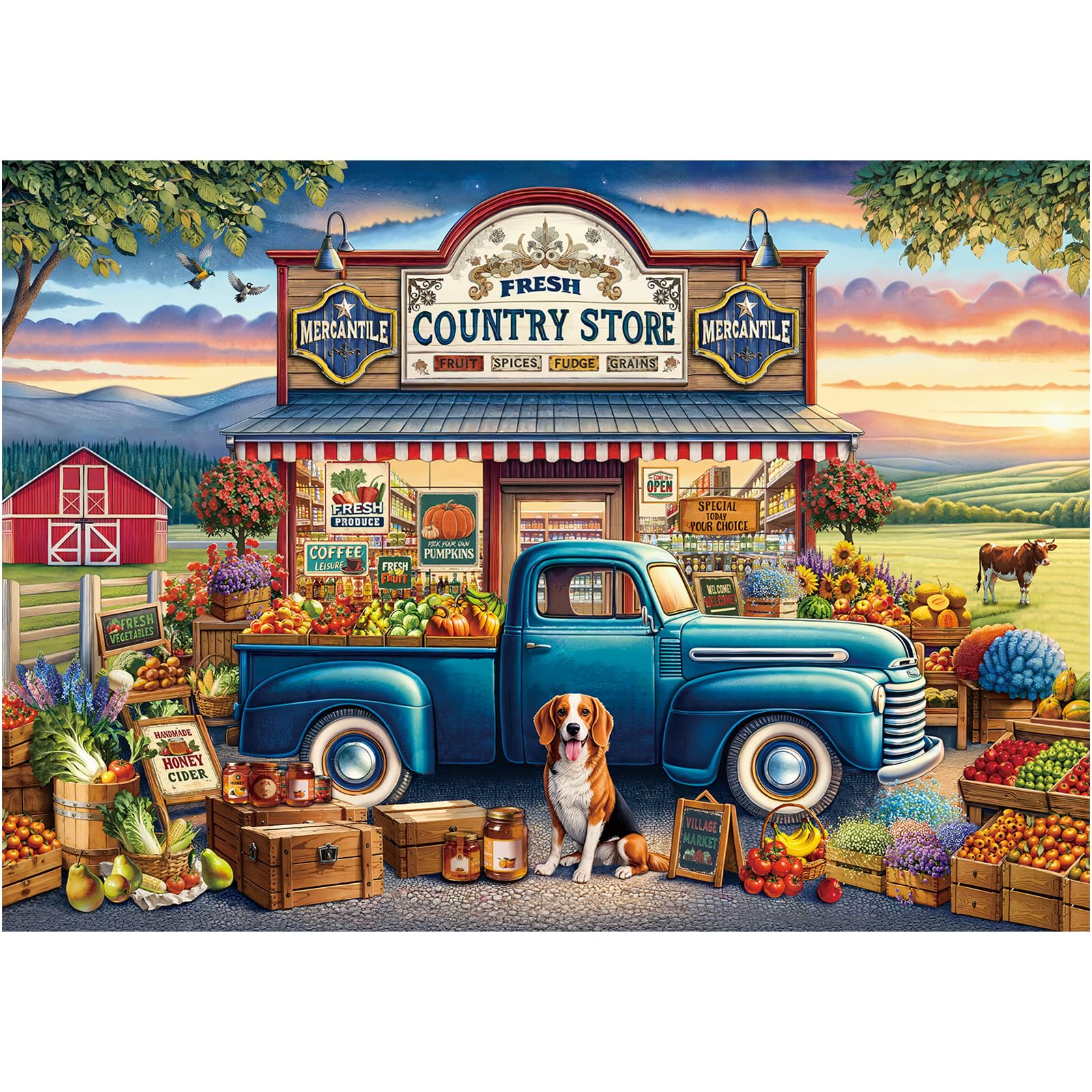 Rocorose 1000 Piece Jigsaw Puzzle for Adults – Country Shop Fruits & Vegetables Scene, 27.6x19.7 Inch