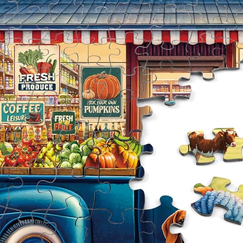 Rocorose 1000 Piece Jigsaw Puzzle for Adults – Country Shop Fruits & Vegetables Scene, 27.6x19.7 Inch