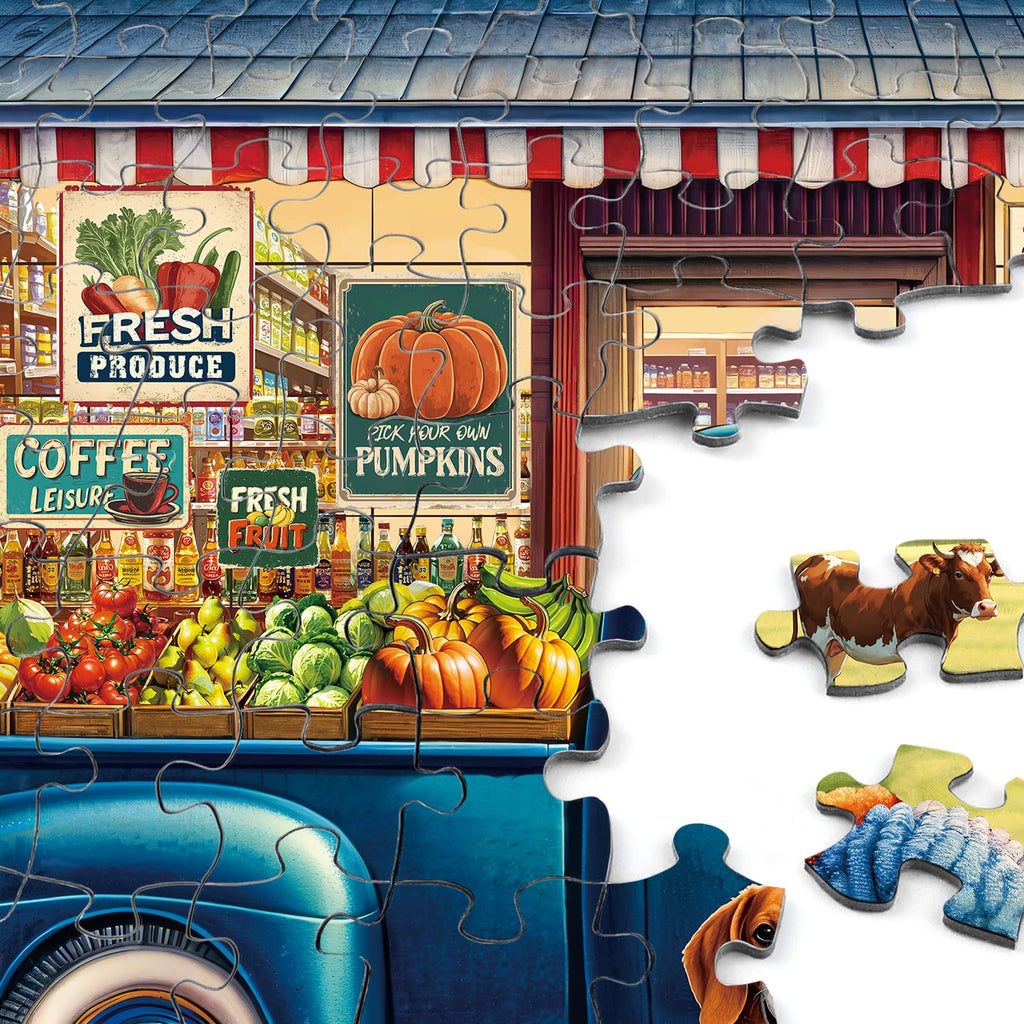 Rocorose 1000 Piece Jigsaw Puzzle for Adults – Country Shop Fruits & Vegetables Scene, 27.6x19.7 Inch