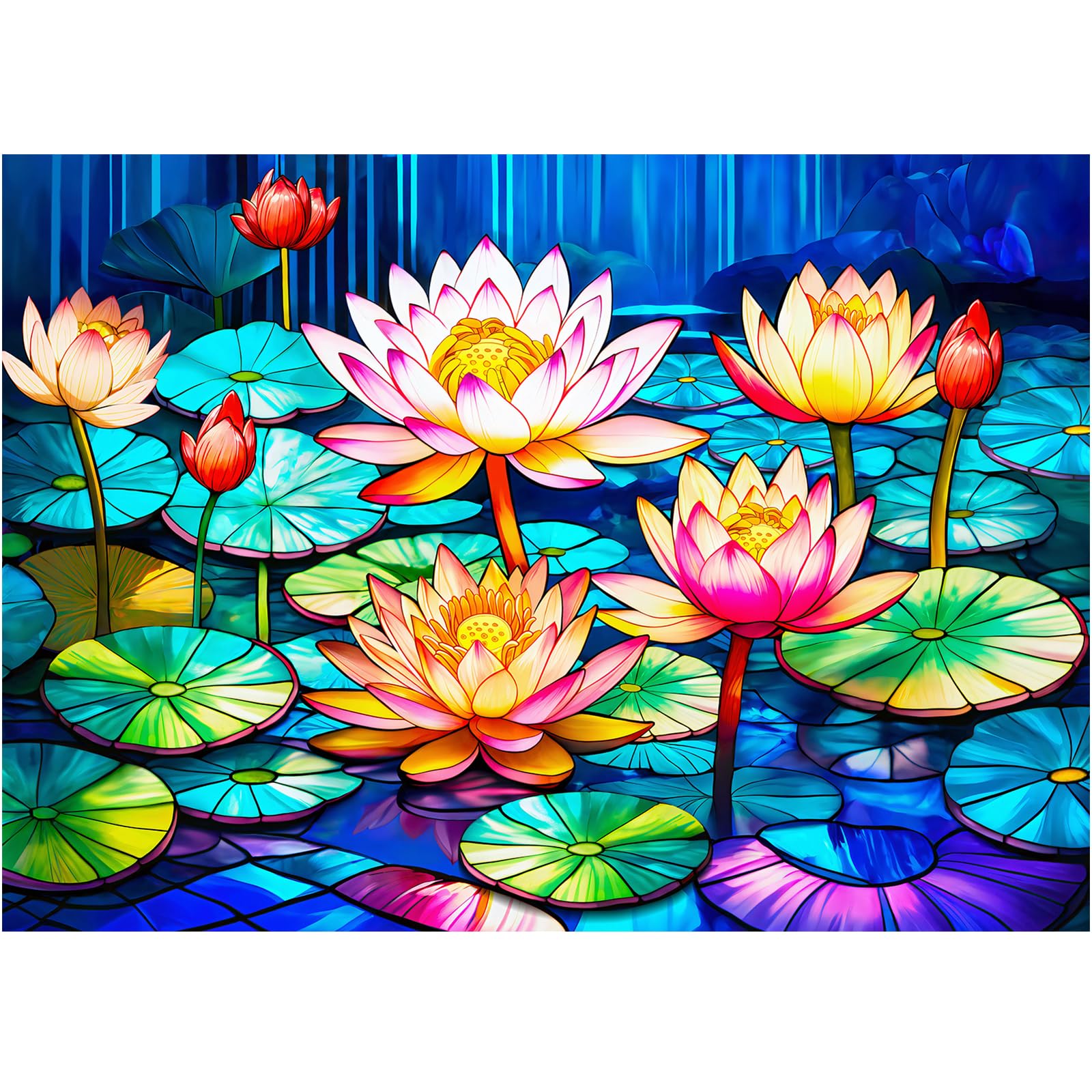 Rocorose 1000-Piece Stained Glass Lotus Jigsaw Puzzle – Hard & Colorful Water Lily Flower Challenge for Adults