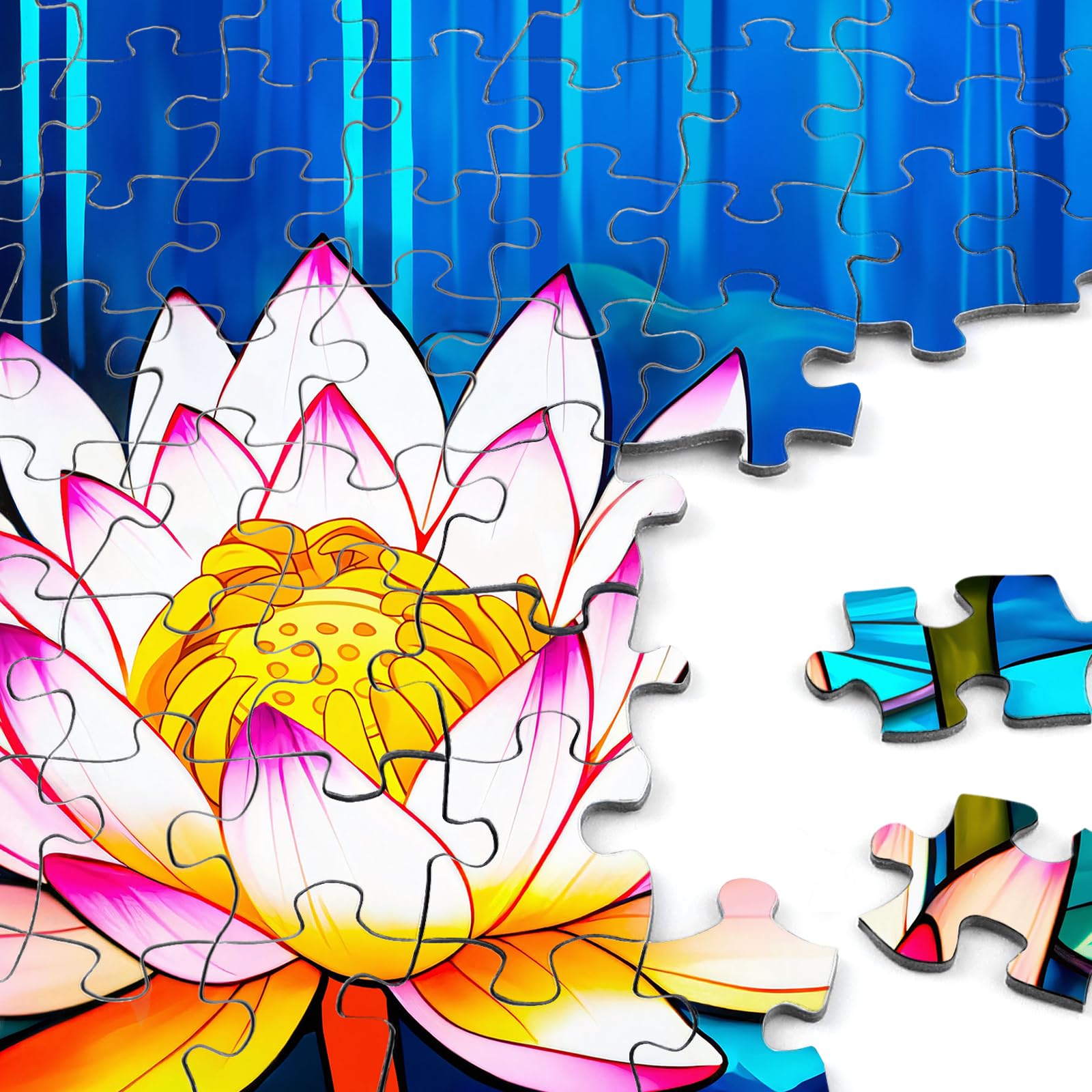 Rocorose 1000-Piece Stained Glass Lotus Jigsaw Puzzle – Hard & Colorful Water Lily Flower Challenge for Adults