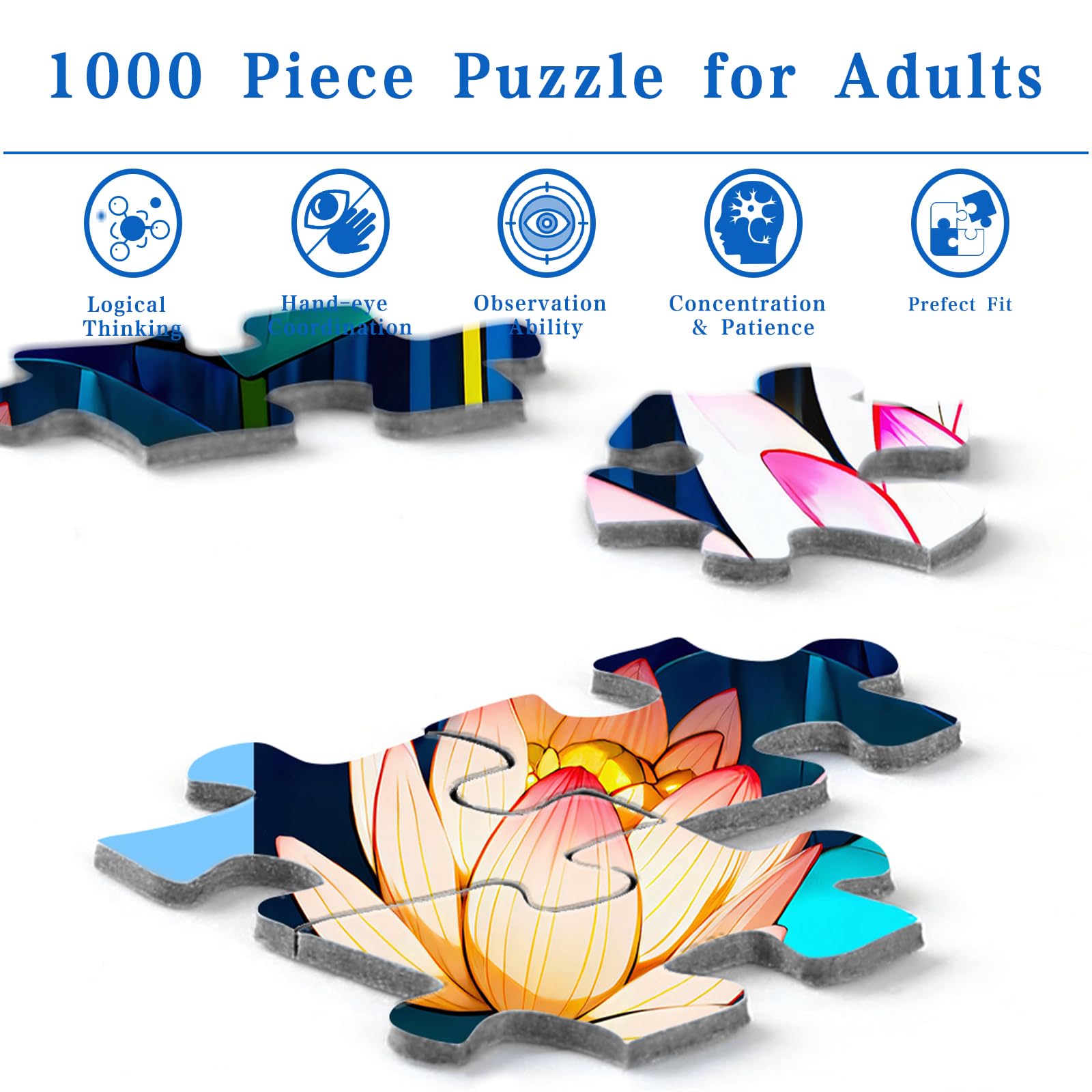 Rocorose 1000-Piece Stained Glass Lotus Jigsaw Puzzle – Hard & Colorful Water Lily Flower Challenge for Adults
