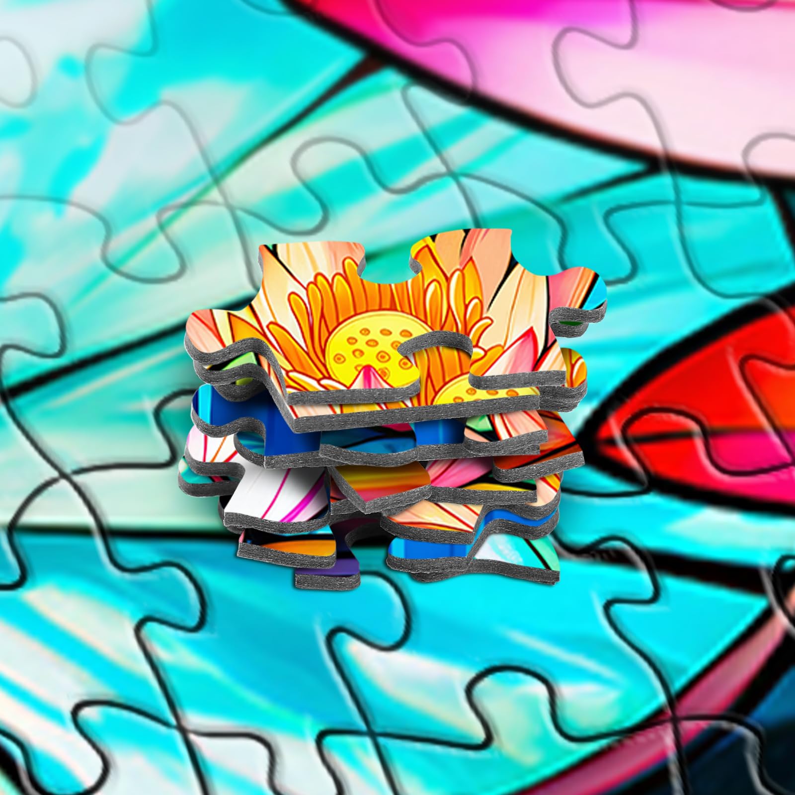 Rocorose 1000-Piece Stained Glass Lotus Jigsaw Puzzle – Hard & Colorful Water Lily Flower Challenge for Adults