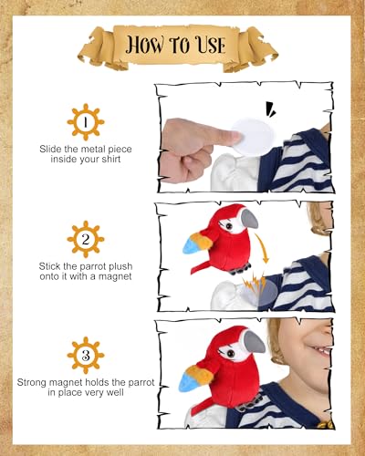 Roicaholy Magnetic Shoulder Parrot Plush – 5-Inch Stuffed Bird Pirate Costume Accessory for Halloween