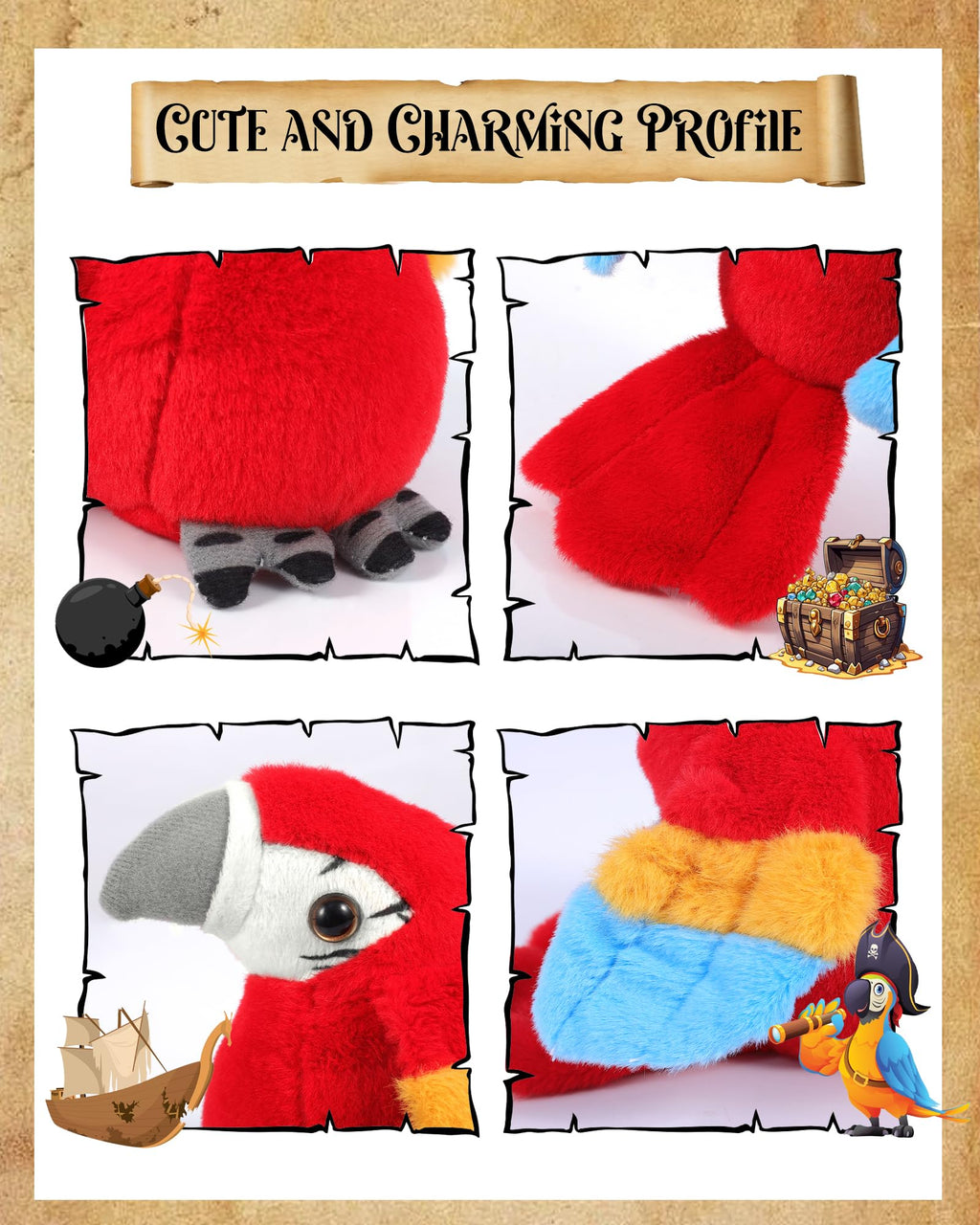 Roicaholy Magnetic Shoulder Parrot Plush – 5-Inch Stuffed Bird Pirate Costume Accessory for Halloween