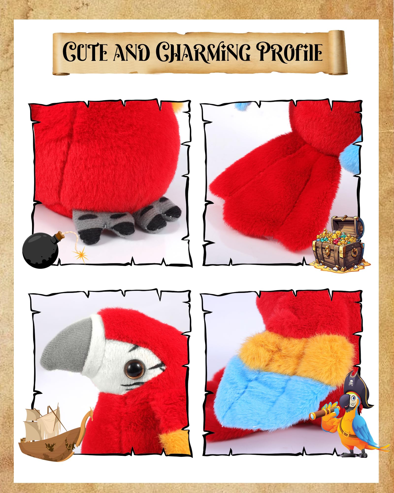 Roicaholy Magnetic Shoulder Parrot Plush – 5-Inch Stuffed Bird Pirate Costume Accessory for Halloween