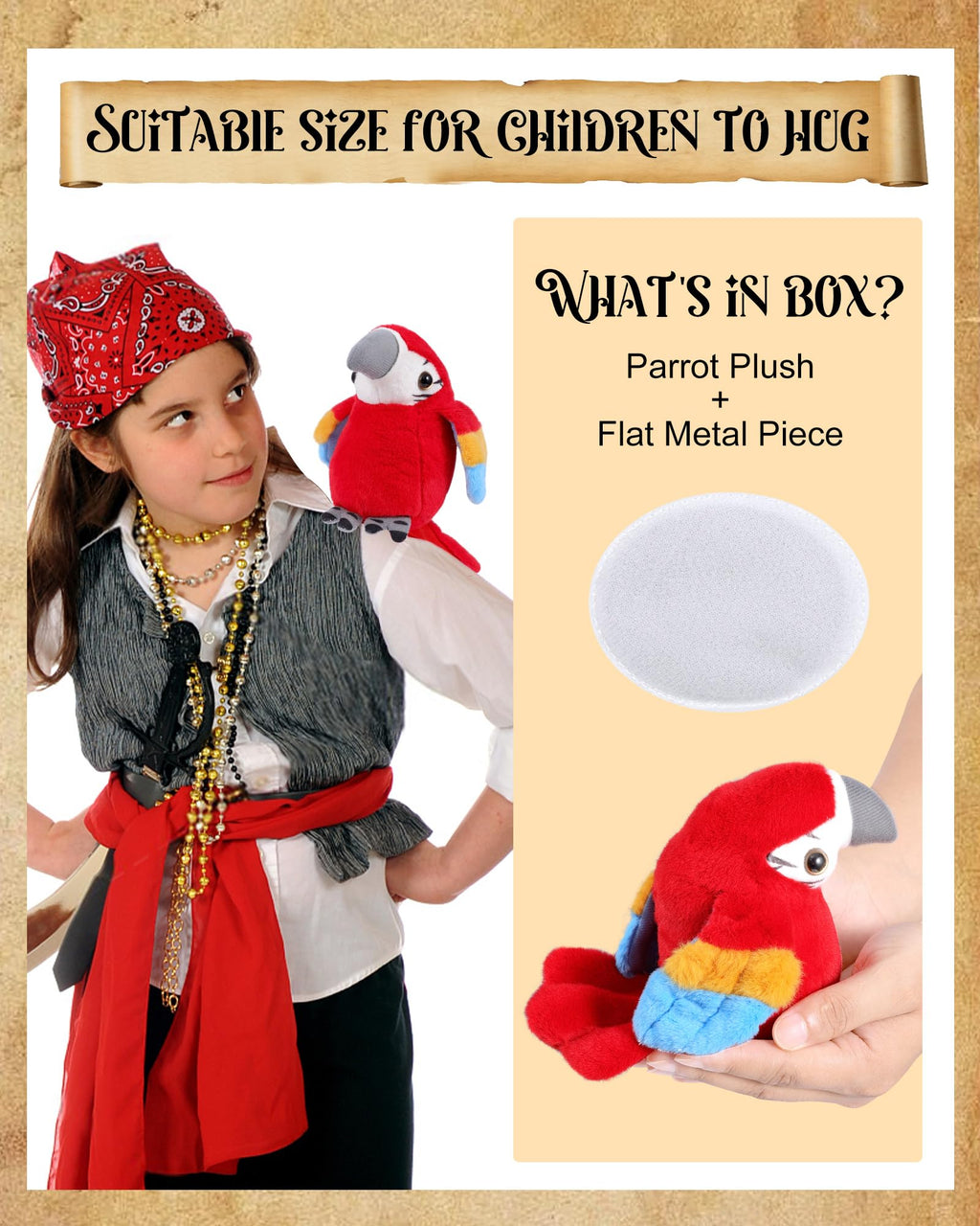 Roicaholy Magnetic Shoulder Parrot Plush – 5-Inch Stuffed Bird Pirate Costume Accessory for Halloween
