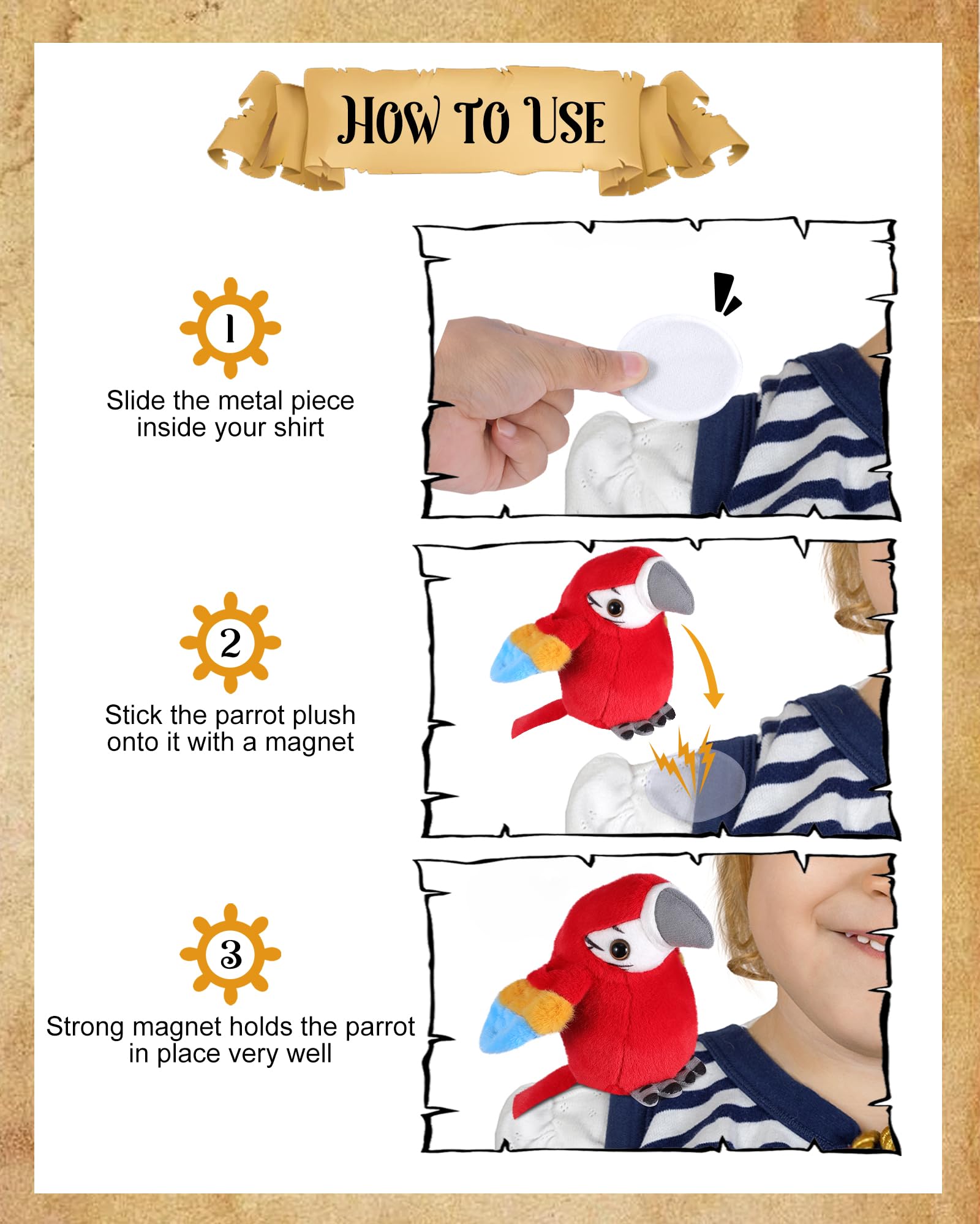 Roicaholy Magnetic Shoulder Parrot Plush – 5-Inch Stuffed Bird Pirate Costume Accessory for Halloween
