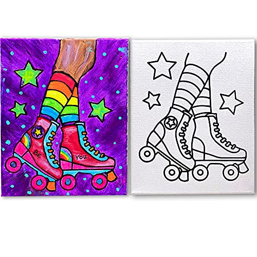 Roller Skates Pre-Drawn Canvas Painting Kit – 8x10 Stretched Canvas for Sip and Paint Parties – INDIGO ART STUDIO